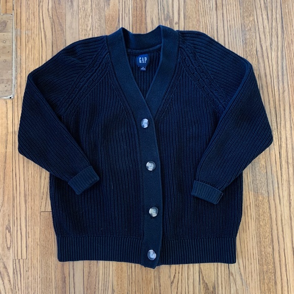 GAP Women’s Oversized Black Button-Front Woven Cotton Knit Cardigan Sweater Soft - Picture 6 of 13